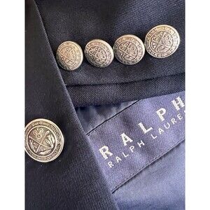 Ralph Lauren Sport Jacket Mens‎ Navy Blue Silver Crest Button Blazer 39R Flaw